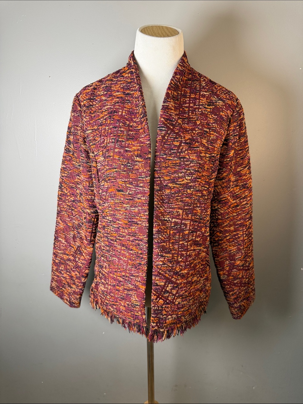 Textured Open Front Jacket in Marled Plum and Gold